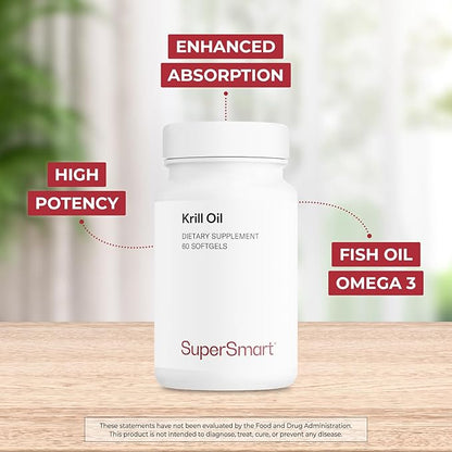 Supersmart - Krill Oil Supplement 1180mg per Day - Omega-3 (EPA & DHA) - Fatty Acids | Non-GMO & Gluten Free - 60 Softgels