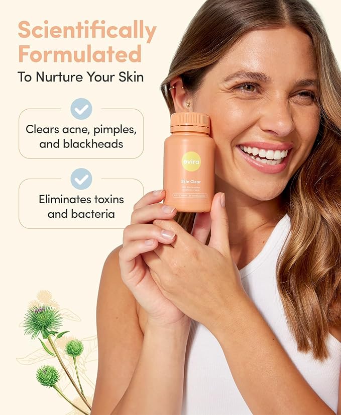 Ovira Skin Clear with ZINCBRIGHT - 60 Capsules for Clear and Glowing Skin | Rosacea & Hormonal Acne Treatment | Support Collagen Production | Acne Supplements for Women & Men - Pack of 4