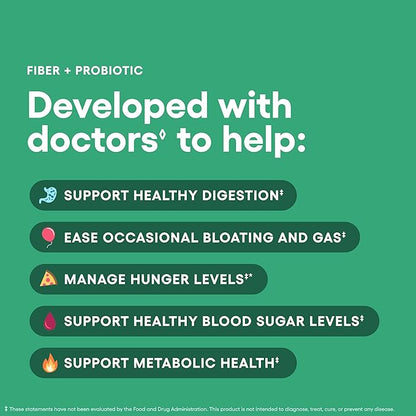 Physician's CHOICE Fiber & Probiotic Powder - Supports Regularity, Bloating, Gas, & Digestive Health - Organic Prebiotic - Sugar Free Fiber Supplement for Women & Men - Unflavored - 8.7oz