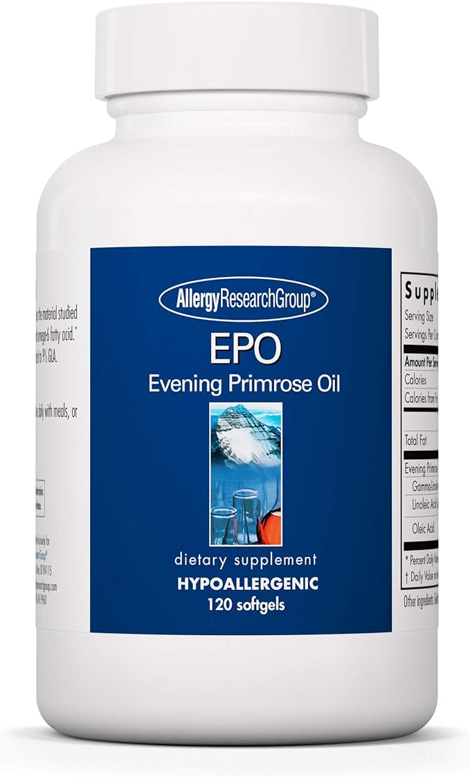 Allergy Research Group EPO - Evening Primrose Oil for Men & Women, for Dry Eyes, Omega-6, GLA Gamma-Linolenic Acid, 500mg Supplement - 120 Count