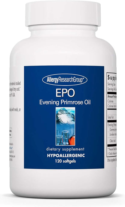 Allergy Research Group EPO - Evening Primrose Oil for Men & Women, for Dry Eyes, Omega-6, GLA Gamma-Linolenic Acid, 500mg Supplement - 120 Count