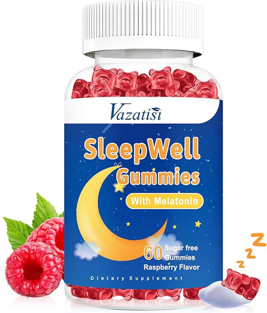 Sleep Gummies for Adults and Kids - Sugar Free Melatonin Gummies with 7.5mg of Melatonin Per Gummy, Magnesium, L-Theanine, Vitamin B12, Vegetarian - 60 Raspberry Gummies