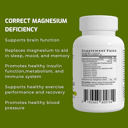 BIOptimizers Magnesium Breakthrough Supplement 4.0 - 7 Forms of Mg: Glycinate, Malate, Citrate, and More - Natural Support for Sleep and Cognitive Function - 60 Capsules- Calming Vitamins Complex