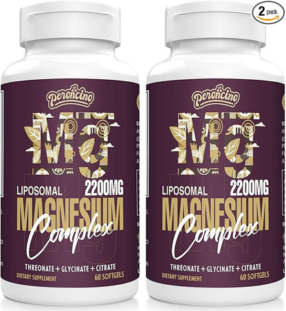 Liposomal Magnesium Complex 2200MG Softgels,Magnesium Threonate, Magnesium Glycinate, Magnesium Citrate, Three-in-one Supplement, Gluten Free, 60 Softgels (120 Count (Pack of 2))