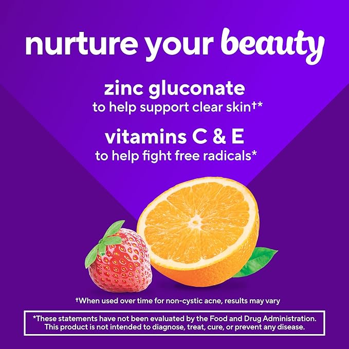 vitafusion Daily Complexion Care (1), Beauty Supplement Helps Support Clear Skin (1) (2) with Zinc Gluconate, Plus Vitamins E & C, Tangerine Strawberry Flavor, 60 Count
