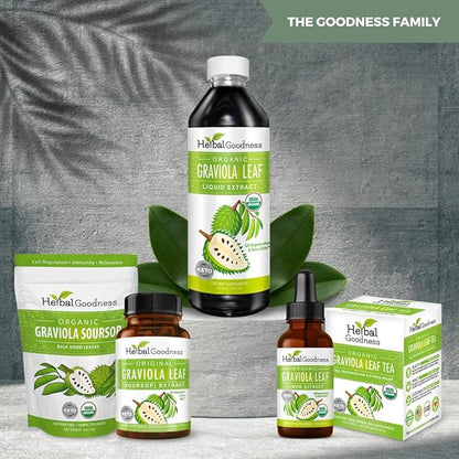 Herbal Goodness Graviola Leaf Extract 15X Strength - Soursop (Guanabana) Leaves Liquid USDA Organic Non-GMO Kosher Cell Support & Regeneration & Stress Relief Immune Boost 12(12oz) btls