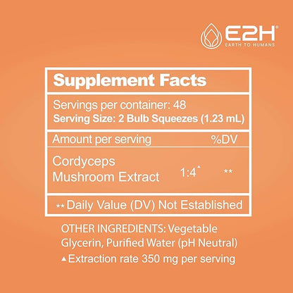 E2H Cordyceps Mushroom Extract - All-Natural Immune System, Energy & Stamina Support from Advanced Mushroom Supplement - Cordyceps Mushrooms Supplement - Non-GMO, Vegan - (2 Bottles)