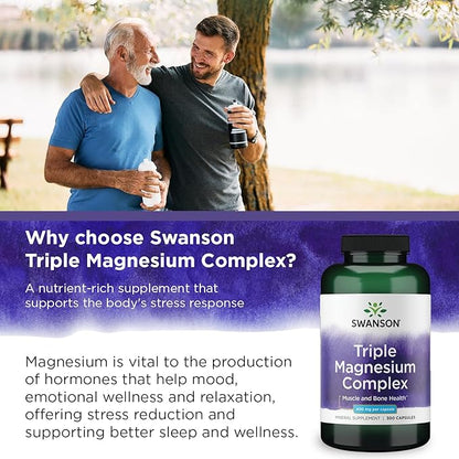 Swanson Triple Magnesium Complex - Mineral Supplement - Natural Support - Featuring Citrate, Oxide & Aspartate - (300 Capsules, 400mg Each)