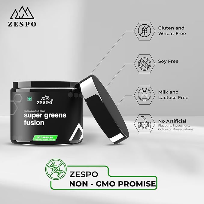 Super Greens Fusion – 1000mg Plant-Based Superfood Blend – Supports Daily Nutritional Balance & Digestive Wellness – Vegan Formula – 90 Capsules