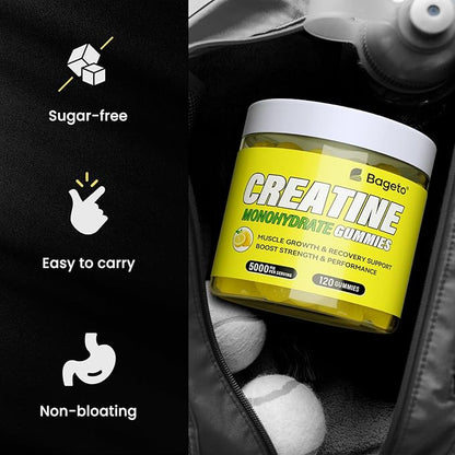 Creatine Monohydrate Gummies 5g for Men Women,Sugar Free Chewables Creatine Pre-Workout for Muscle Strength, Lemon Flavor, 120 Count