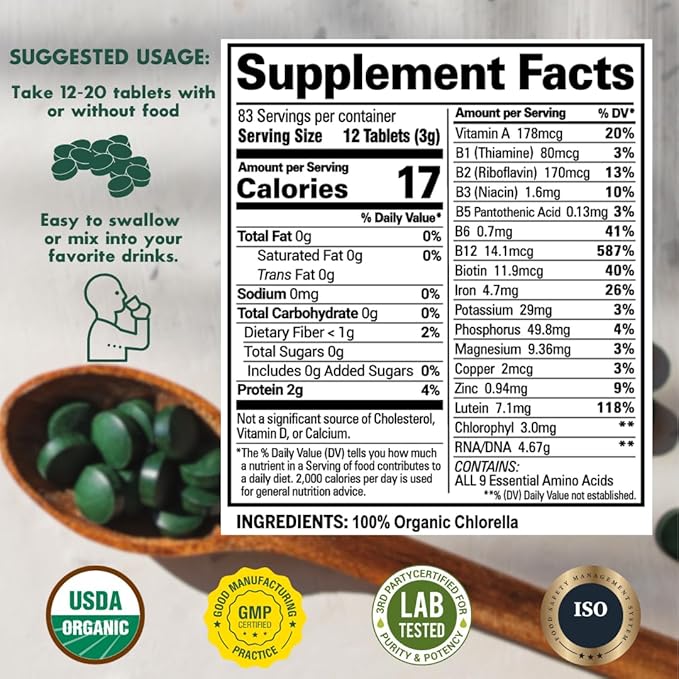 Chlorella Tablets Mega-Pack 1000 Tablets Cracked Cell, Raw, Non-GMO. 100% Pure Chlorella Pyrensoidosa. Green Superfood. High Protein, Chlorophyll & Nucleic acids. No preservatives or fillers - 5-Pack