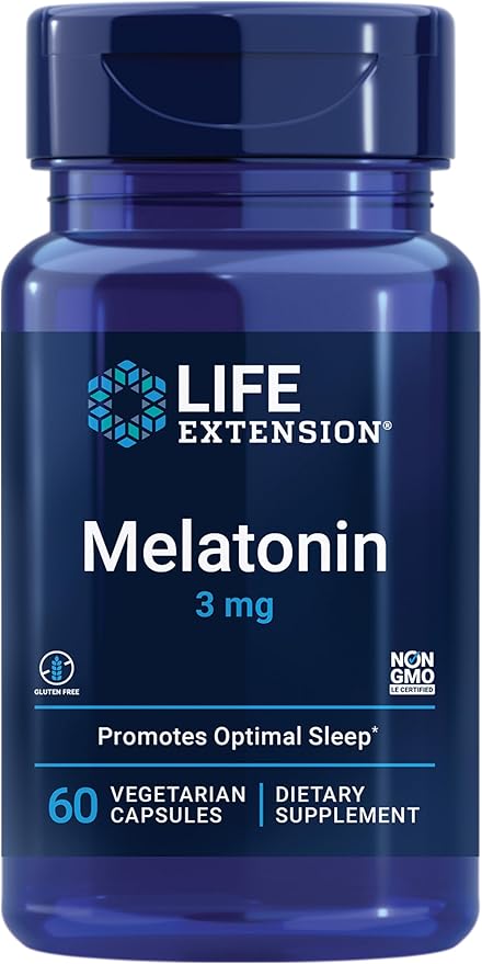 Life Extension Melatonin, 3 mg, Optimal Sleep Support, Healthy circadian Rhythms, Cellular Defense, Gluten-Free, Non-GMO, Vegetarian, 60 Capsules