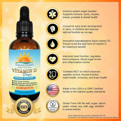 Vitamin D Drops for Baby, Kids and Adults - Pure Liquid D3 - Easy Dose Dropper - 2 Ounce Supply from Natural Health Goodies