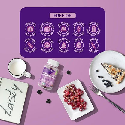 Mega Strength Magnesium - 177 mg of Magnesium Bisglycinate Gummies for Muscle Function - Easy to Chew - Non GMO, Gluten Sugar Free - Grape BlackBerry Flavored Gummy Vitamins (50 Count)