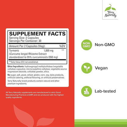 Terry Naturally Turmeric 50X - Dietary Supplement for Brain & Heart Health Support - Extra Strength Turmeric to Aid Immune Health - Non-GMO Supplement - 60 Capsules
