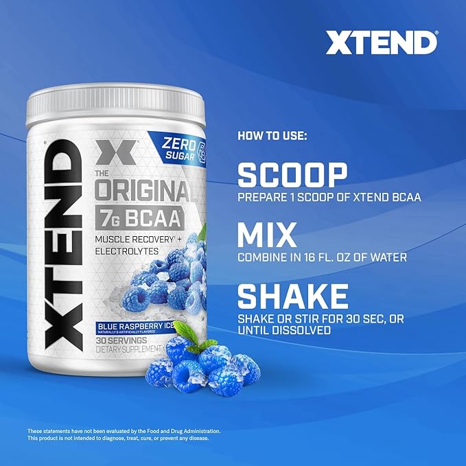 XTEND Original BCAA Powder 7g BCAA and 2.5g L-Glutamine, Sugar Free Post Workout Muscle Recovery Drink with Amino Acids for Men & Women, 30 Servings