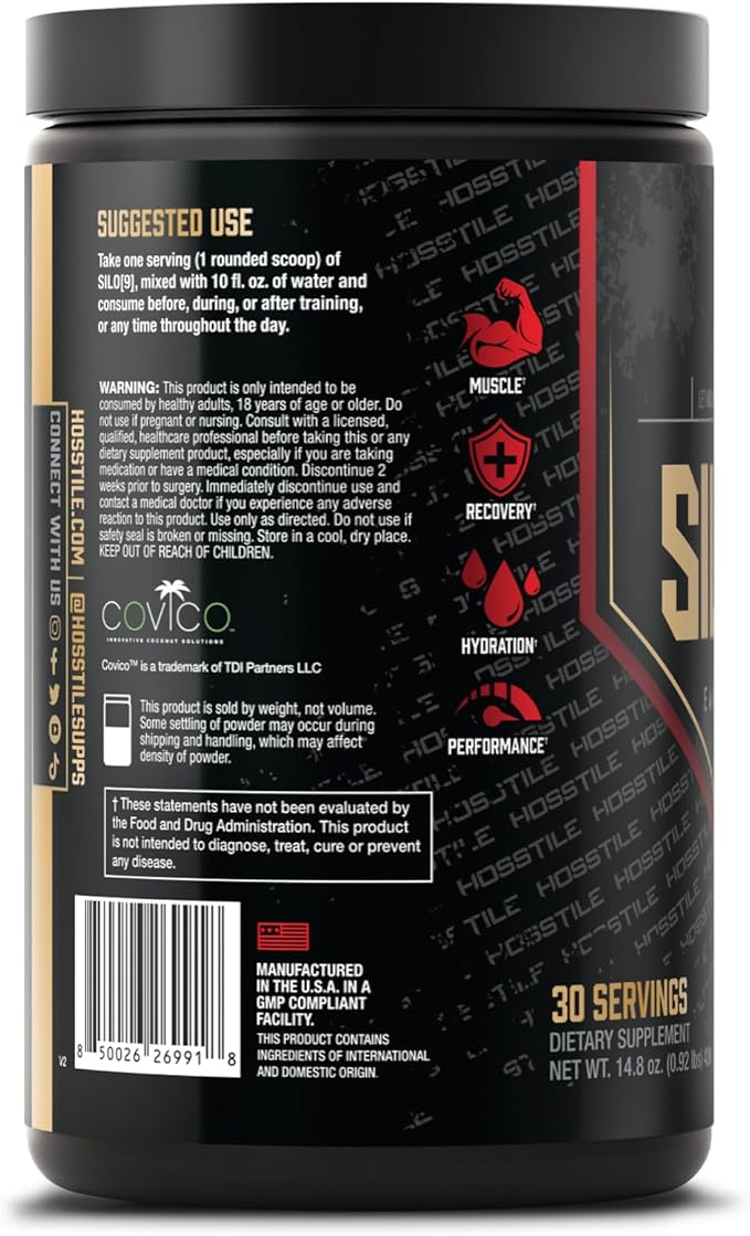HOSSTILE SILO[9] Essential Amino Acids, EAA & BCAA Powder, Electrolyte Hydration Support, Enhance Muscle Recovery, Build Lean Muscle, Pre or Post Workout Drink, Tangy Raspberry, 30 Servings