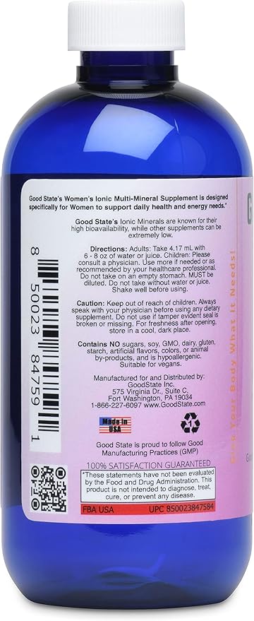 Good State Ionic Woman | Women's Liquid Ionic Multi Mineral | Vegan | Dietary Supplement | 15 Different Minerals (8 oz.)