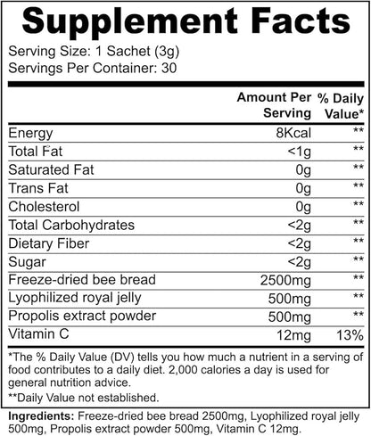 Bee Pearl Powder - Bee Pearl Supplement for Overall Wellness and Daily Vitality - Energizing Blend of Bee Bread, Propolis and Royal Jelly - Vegetarian & Gluten Free - 30 sachets