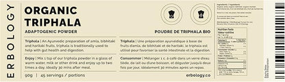 Erbology Organic Triphala Powder 3.2 oz - 45 Servings - Ayurvedic Blend of Amla, Haritaki and Bibhitaki - Gut Health - Sustainably Sourced Straight from Farm in India - Small Batch - Vegan - GMO-Free