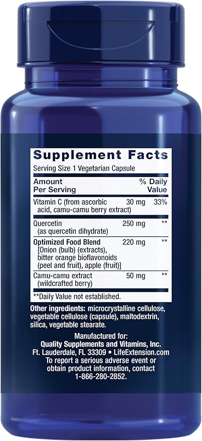 Life Extension Optimized Quercetin 250mg with Vitamin C & Camu-Camu - 60 Capsules and Zinc Caps 50mg - 90 Vegetarian Capsules