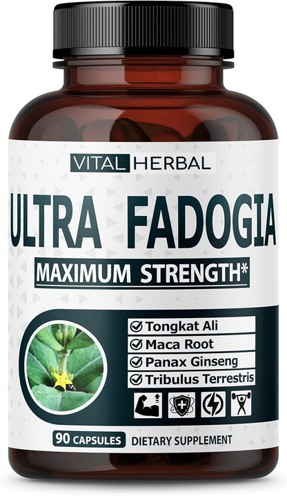 Fadogia Agrestis with Tongkat Ali Capsules for Maximum Strength with Ginseng Maca Root Tribulus - Boost Energy Muscle Buider (90 Count (Pack of 1))