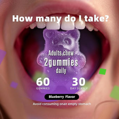 Magnesium Glycinate Gummies 1000mg - for Adults Magnesium Potassium Supplement with Vitamin D, B6, CoQ10 for Calm Mood & Sleep Support - 120 Blueberry Gummies -2 Pack