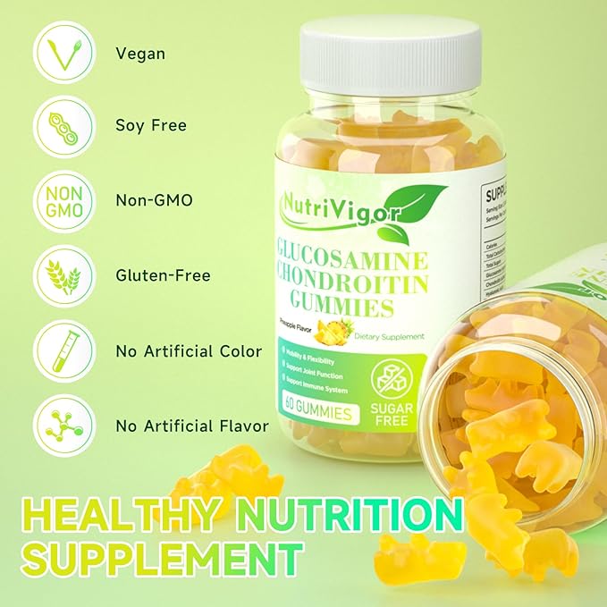 Glucosamine Chondroitin Gummies, Extra Strength Joint Support Supplement with MSM & Elderberry, Joint Support Supplement for Adults, Men & Women, Pineapple Flavor, 120 Count