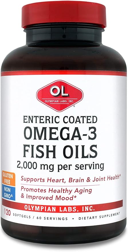 Olympian Labs Enteric Coated Omega 3 Fish Oils, 2000 mg per serving/ 60 servings, 120 Softgels