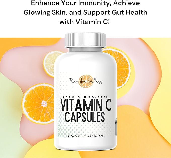 Vitamin C Capsules | Pure, Corn, & GMO-Free | 1000 mg Vitamin C Per Capsule | 200 Capsules