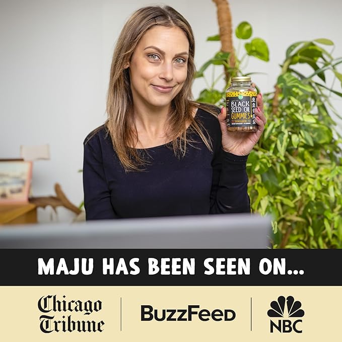 MAJU's Black Seed Oil Gummies 90ct, World's 1st, 2.5X Per BSO Gummy, Black Cumin Seed Nigella Sativa Oil, Cold-Pressed, Potent Formula with Cinnamon Extract, Tasty, 500mg 90ct