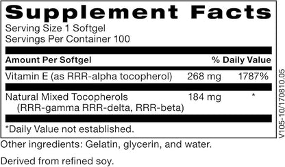 Klaire Labs Pure-E - Natural D-Alpha & Mixed Tocopherols High in Gamma Tocopherol (100 Softgels)