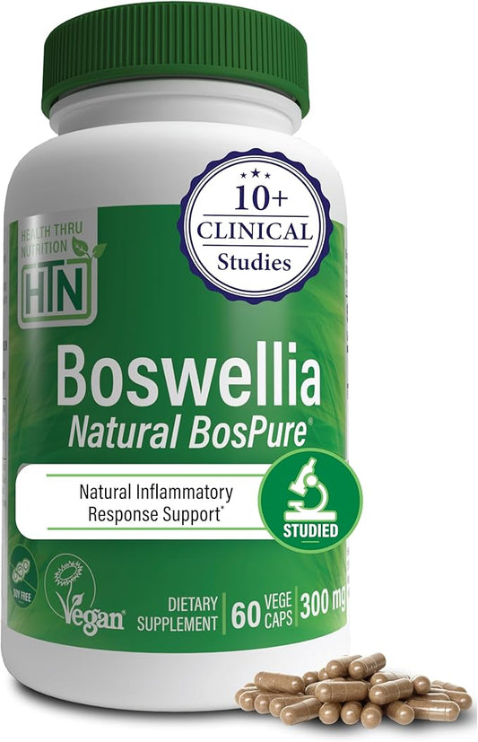 Health Thru Nutrition Boswellia 300mg 60 Capsules as Bospure AKBAMAX | High Potency 75% Boswellic Acids 10% AKBA | Healthy Inflammatory Support | Vegan Certified | Non-GMO, Gluten Free, Soy Free