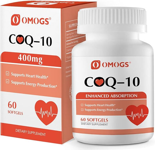 CoQ10 400mg Softgels, Coenzyme Q10 High Absorption Supplements Support Heart Health, Cardiovascular Health, Immune System & Cellular Energy Production, Gluten Free, 60 Softgels