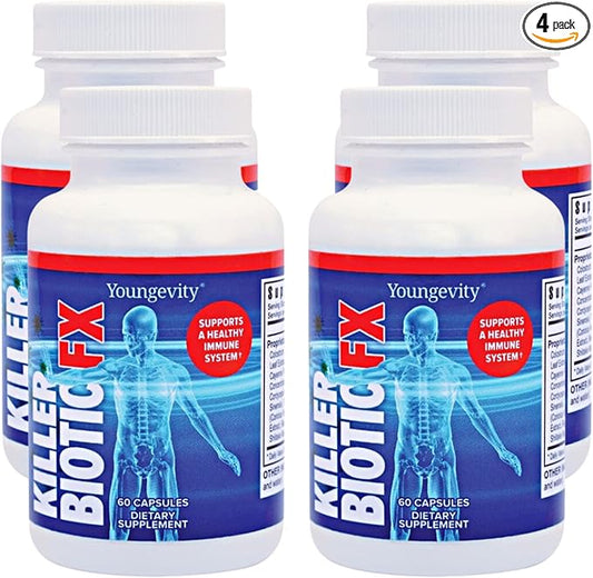 Youngevity Killer Biotic FX - Immune System Support | Sourced from Bee Propolis, Mushrooms & Colostrum | Natural Immunity Support | 4 Pack