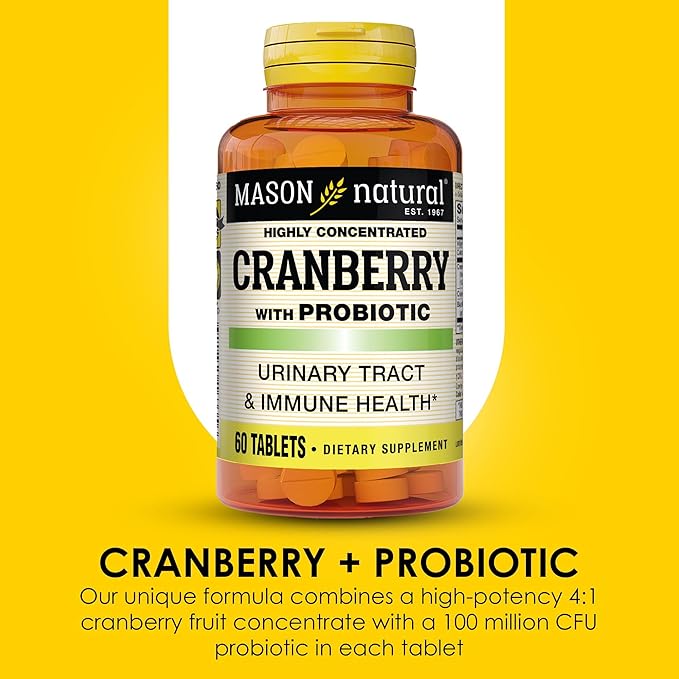 MASON NATURAL Cranberry with Probiotic, 2 Month Supply, Highly Concentrated, Supports Normal Immune Health & Urinary System, 60 Tablets