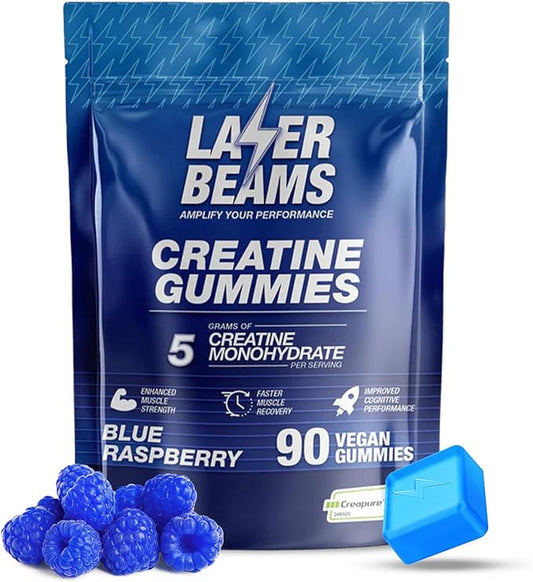 Creatine Monohydrate Gummies - 5g Creapure Creatine per Serving - Vegan, Blue Raspberry Flavor - Boost Muscle Strength, Endurance, Recovery & Mental Focus - 90 Gummies, Gluten-Free