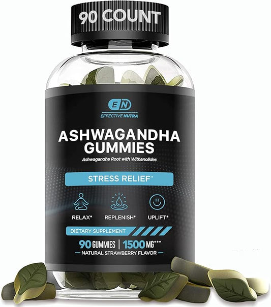 Ashwagandha Gummies 1500mg | Stress Relief, Immune Support, Calm Mood, Energy | Natural Berry Flavor | 45-Day Supply | Vegan, Gluten-Free, Non-GMO | Supplement for Men & Women (90ct)