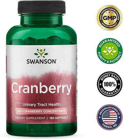 Swanson Cranberry - Supports Urinary Tract Health, Bladder Control & Promotes Healthy Kidney Function - Supplement Made with 20:1 Cranberry Juice Concentrate - (180 Softgels) 2 Pack