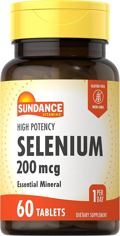 Sundance Selenium 200mcg | 60 Tablets | High Potency Formula | Vegetarian, Non-GMO, and Gluten Free Essential Mineral Supplement