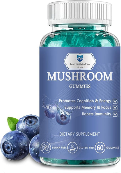Nature‘s Rhythm Magnesium Gummies 500mg - 65 Ct | Magnesium Glycinate Supplements, with Magnesium L-Threonate,Vitamin D, B6, and CoQ10 - Blueberry Flavor