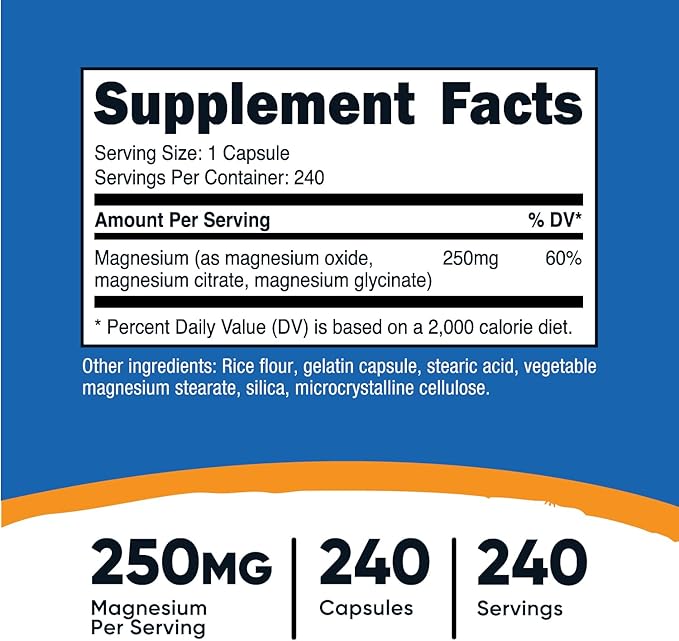 Nutricost Magnesium Complex 250mg, 240 Capsules - Magnesium Oxide, Citrate, and Glycinate - Gluten Free and Non-GMO
