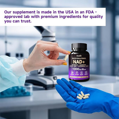 NAD Supplement, Liposomal NAD Resveratrol Supplement Contains Berberine , Alpha Lipoic Acid ,Hyaluronic Acid & Quercetin - Support Anti-Aging, Longevity, Cellular Energy, NMN Alternative -120 Capsules