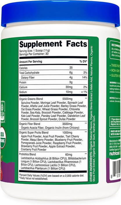 Nutricost Organic Super Greens Powder (30 Servings) Mixed Berry Flavor - Superfood Supplement Drink Mix