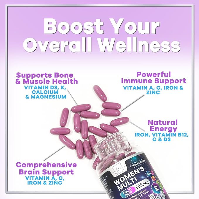 Multivitamin for Women - Vitamin A, C, D, E, and 8 B Vitamins for Energy & Immune Support, with Biotin, Iron & Zinc for Bone & Skin Health, Daily Womens Multivitamin & Minerals - 60 Softgels
