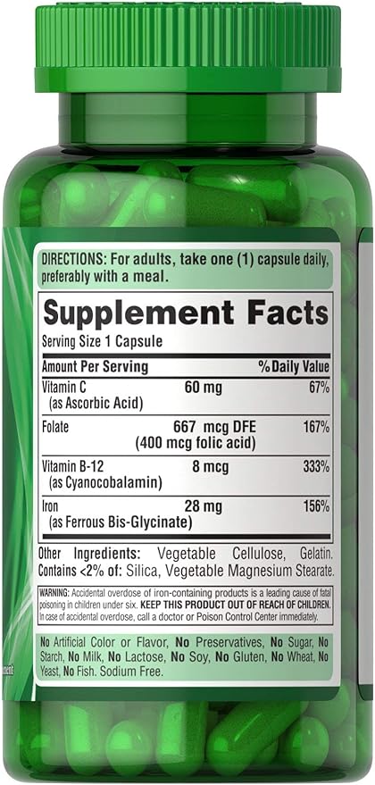 Puritan's Pride Easy Iron 28 mg (Iron Glycinate)-90 Capsules