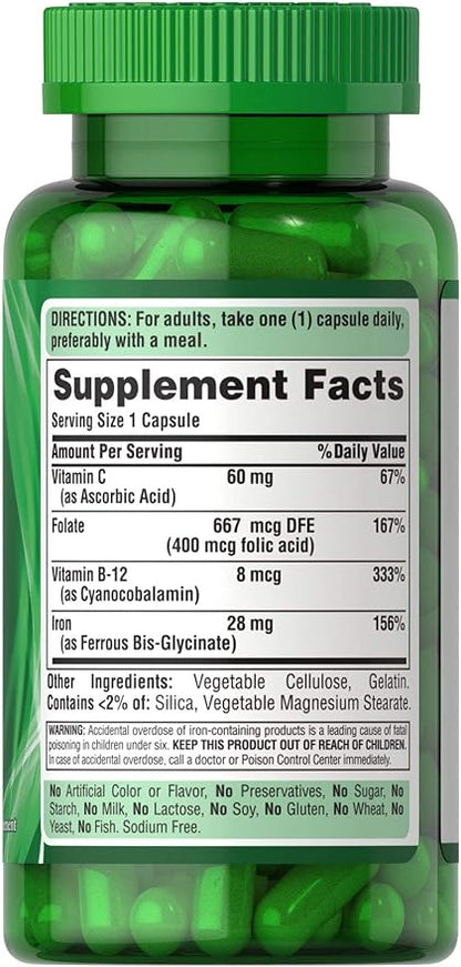 Puritan's Pride Easy Iron 28 mg (Iron Glycinate)-90 Capsules