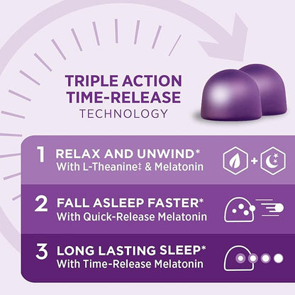 Nature's Bounty Sleep3 Gummies, Triple Action Time-Release Sleep Aid, Melatonin 10mg, Blueberry Flavor, 60 Gummies