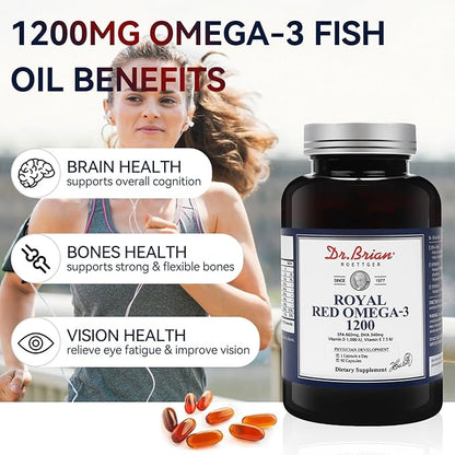 Dr. Brian Royal Red Omega 3 1200, Fish Oil Supplement with EPA and DHA Omega 3 Fish Oil Contain Vitamin D,E Omega 3 Support for Physical Health - 90 Soft Gels