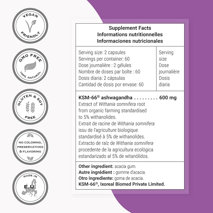 SuperSmart - Super Ashwagandha 600mg per Day (Patented) - KSM-66 Ashwagandha - High Potency 5% Withanolides | Non-GMO & Gluten Free - 120 Vegetarian Capsules